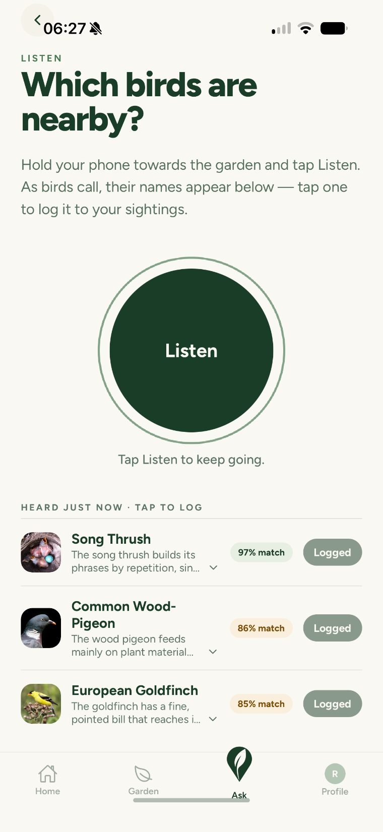 Gardn — listen for birds